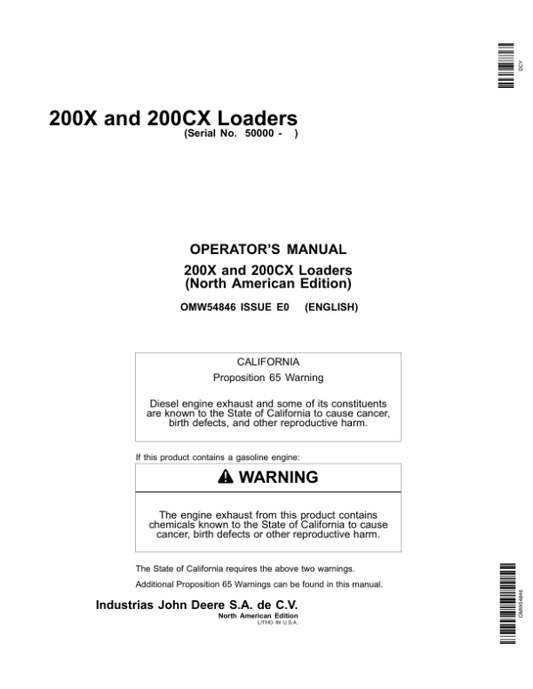 John Deere 200X & 200CX Loaders Operator’s Manual (OMW54846) Workshop Guide