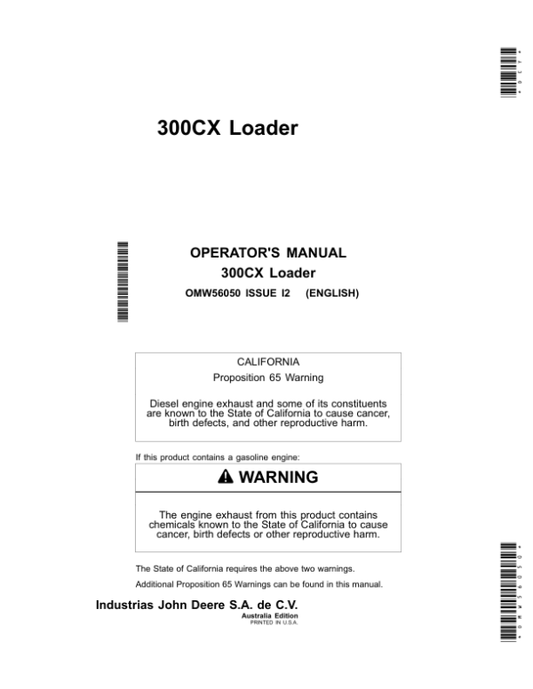John Deere 300CX Loaders Operator’s Manual (OMW56050) Workshop Guide
