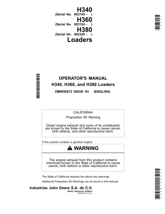John Deere H360 Loaders (003124-) Operator’s Manual (OMW56672) Workshop Guide
