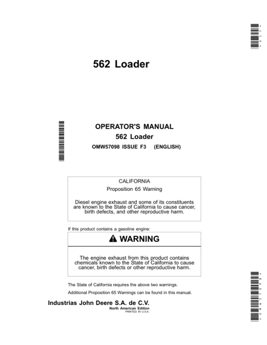 John Deere 562 Loader Operator’s Manual (OMW57098) Workshop Guide