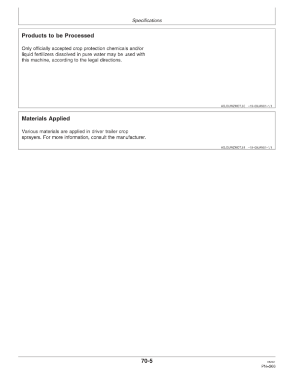 John Deere 632 & 638 Trailed Crop Sprayers Operator’s Manual (OMWZ63201) Workshop Guide
