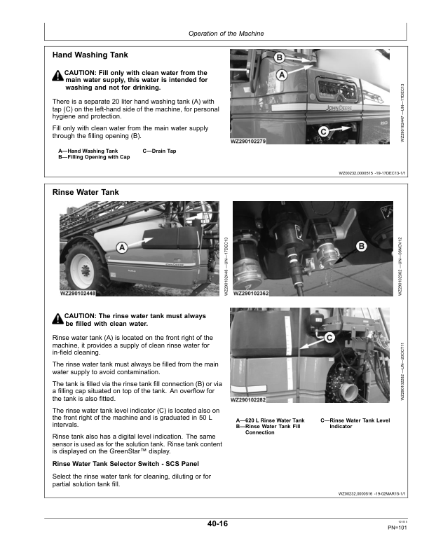 John Deere R944i, R952i, R962i Trailed Crop Sprayers with Multi-Function Controller (MFC) Operator’s Manual (OMWZW16250) Workshop Guide