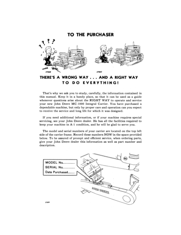 John Deere Integral Carrier MC-1000 Series Operator’s Manual (OMY61050) Workshop Guide