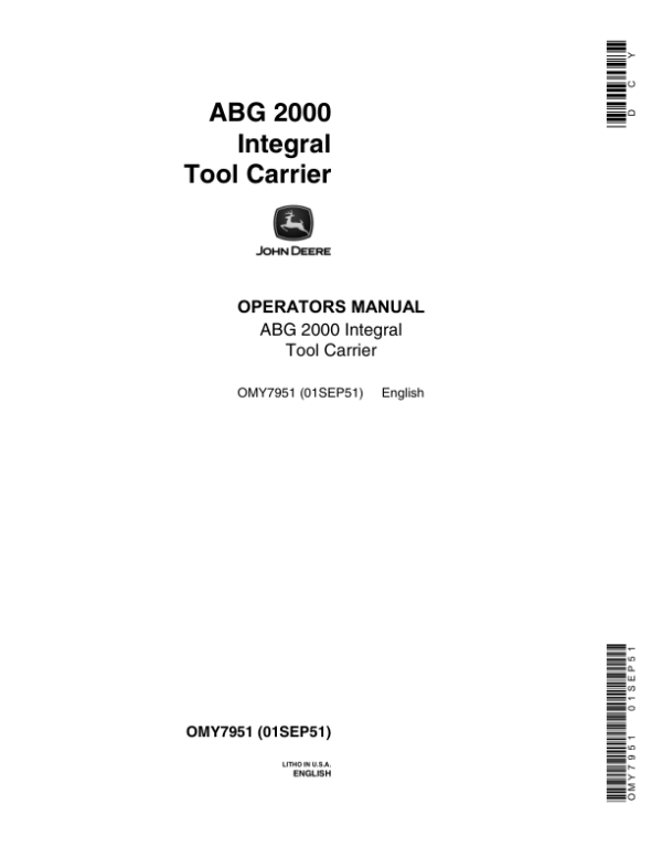 John Deere ABG2000 Toolbar Carrier Operator’s Manual (OMY7951) Workshop Guide