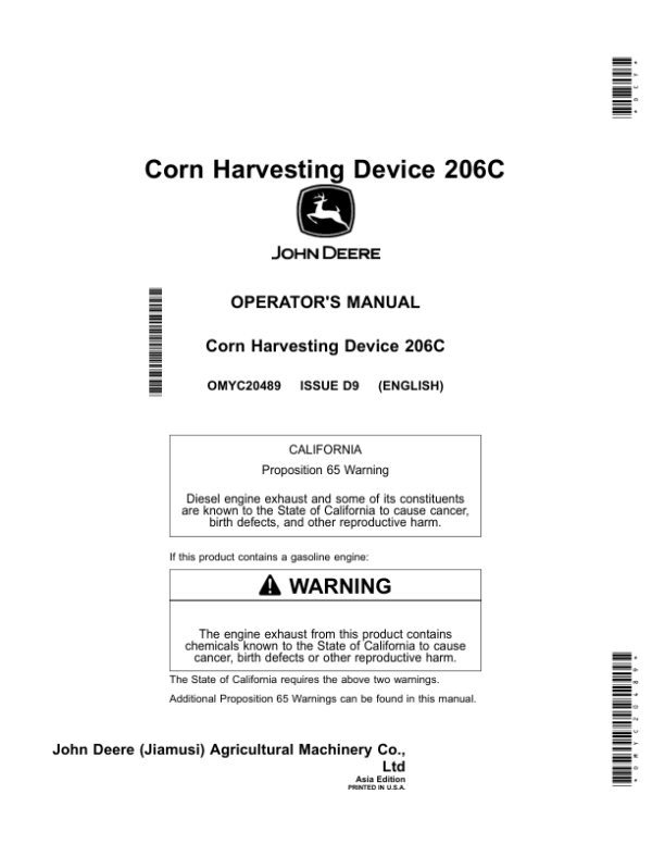 John Deere 206C Corn Header Operator’s Manual (OMYC20489) Workshop Guide