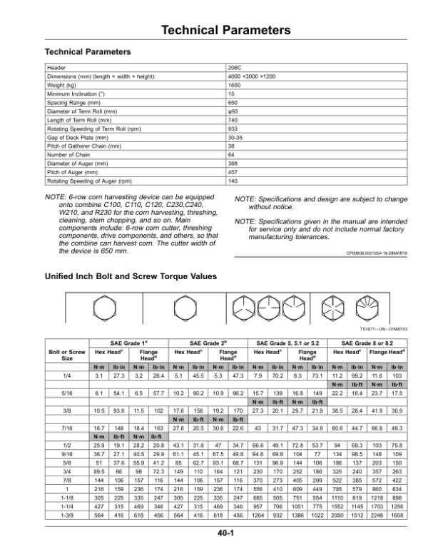 John Deere 206C Corn Header Operator’s Manual (OMYC20489) Workshop Guide