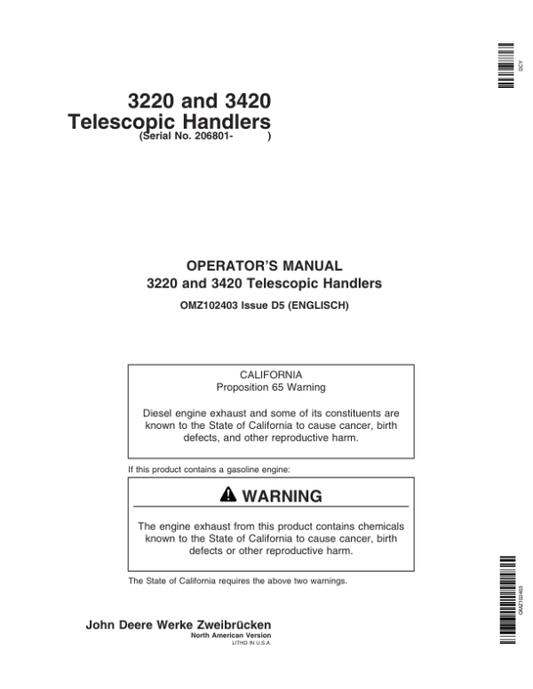 John Deere 3220 & 3420 Telescopic Handlers Operator’s Manual (OMZ102403) Workshop Guide