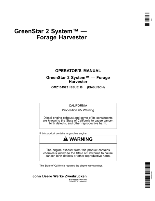 John Deere GreenStar 2 System-Forage Harvesters Operator’s Manual (OMZ104923) Workshop Guide
