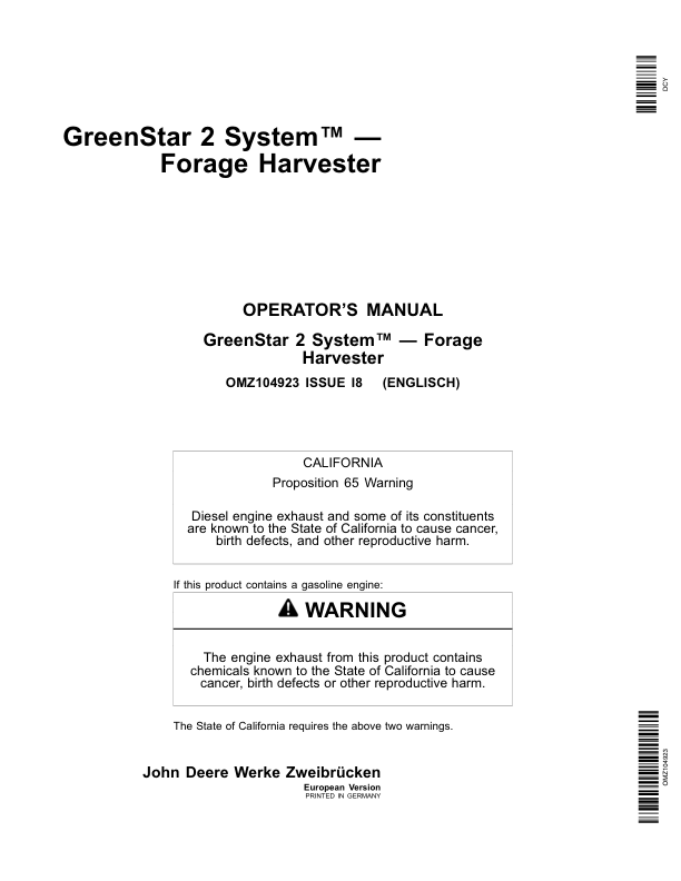 John Deere GreenStar 2 System-Forage Harvesters Operator’s Manual (OMZ104923) Workshop Guide