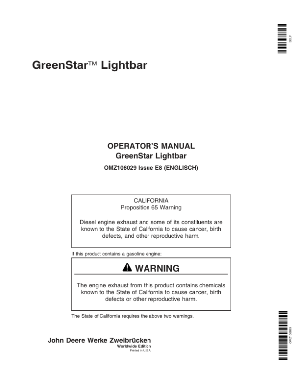 John Deere GreenStar Lightbars Operator’s Manual (OMZ106029) Workshop Guide