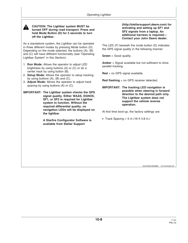 John Deere GreenStar Lightbars Operator’s Manual (OMZ106029) Workshop Guide