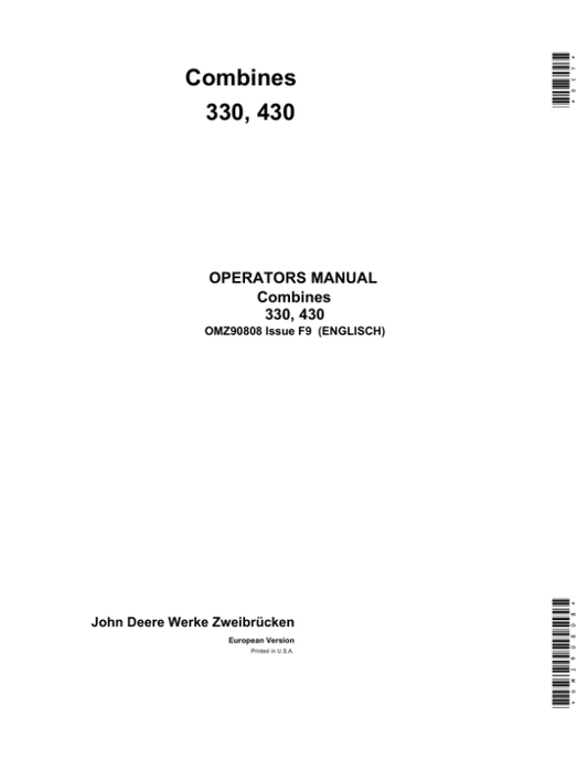 John Deere 330 & 430 Combines Operator’s Manual (OMZ90808) Workshop Guide