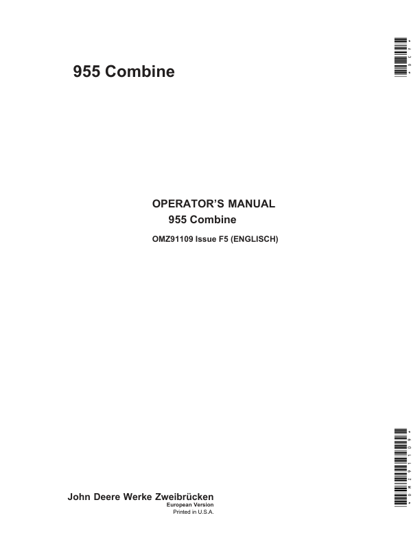 John Deere 955 Combines Operator’s Manual (OMZ91109) Workshop Guide