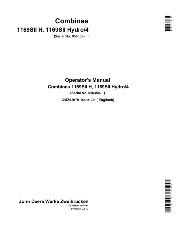 John Deere Supplement to be used with OMZ92058 Operator’s Manual (OMZ92079) Workshop Guide
