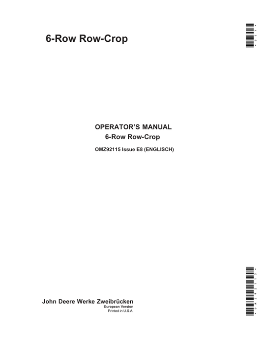 John Deere 6-Row Row-Crop Operator’s Manual (OMZ92115) Workshop Guide