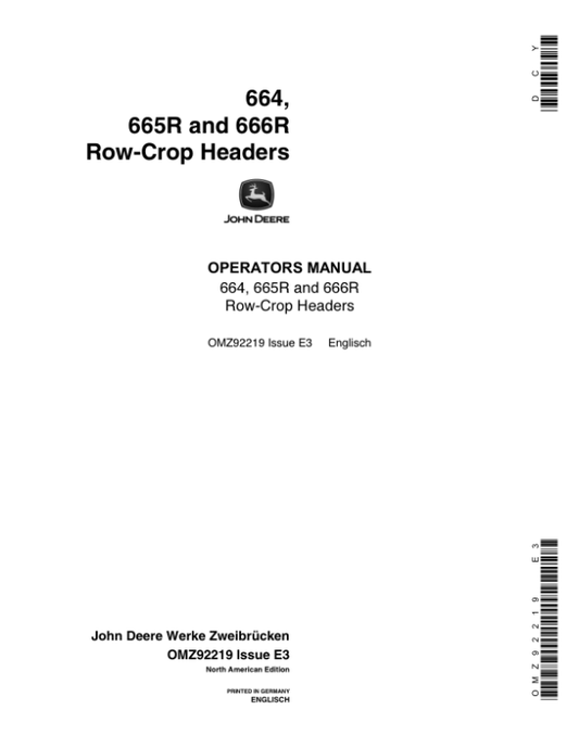 John Deere 664, 665R & 666R Row-crop Headers Operator’s Manual (OMZ92219) Workshop Guide