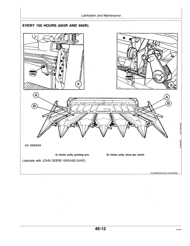 John Deere 664, 665R, 666R Row Crop Headers Operator’s Manual (OMZ92339) Workshop Guide