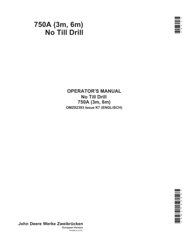John Deere 750 Grain Drills Operator’s Manual (OMZ92393) Workshop Guide
