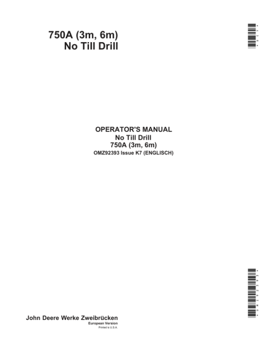John Deere 750 Grain Drills Operator’s Manual (OMZ92393) Workshop Guide