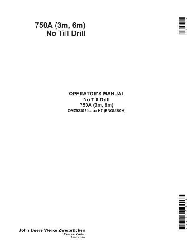 John Deere 750 Grain Drills Operator’s Manual (OMZ92393) Workshop Guide
