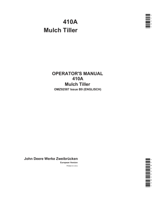 John Deere 410A Mulch Tillers Operator’s Manual (OMZ92587) Workshop Guide
