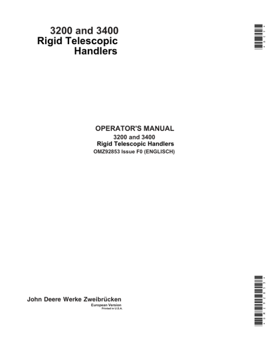 John Deere 3200 & 3400 Telescopic Handlers Operator’s Manual (OMZ92853) Workshop Guide
