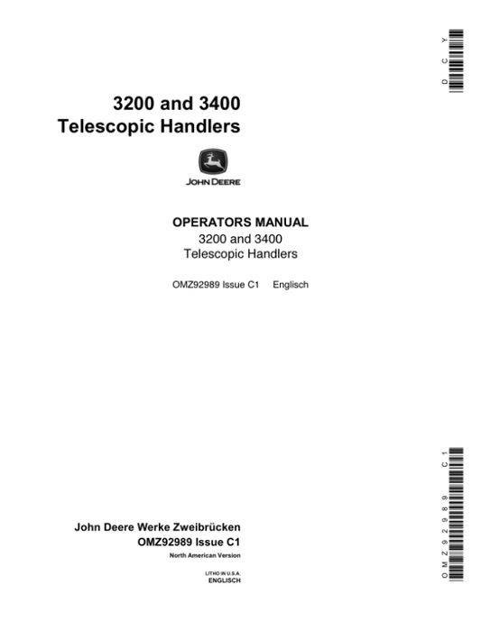 John Deere 3200 & 3400 Telescopic Handlers Operator’s Manual (OMZ92989) Workshop Guide