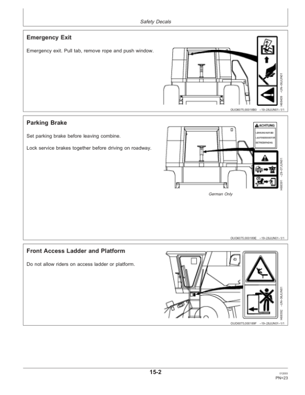 John Deere 9540, 9560, 9580, 9640, 9660 & 9680 CWS & WTS combines Operator’s Manual (OMZ93035) Workshop Guide