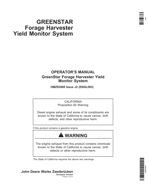 John Deere GreenStar Forage Harvester Yield Monitor System Operator’s Manual (OMZ93068) Workshop Guide