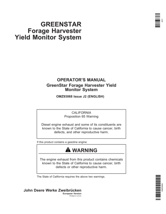 John Deere GreenStar Forage Harvester Yield Monitor System Operator’s Manual (OMZ93068) Workshop Guide