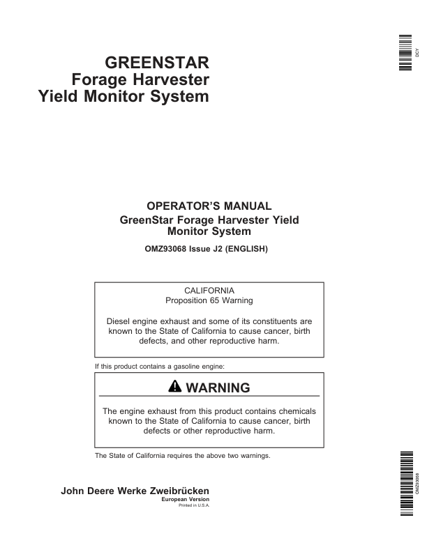 John Deere GreenStar Forage Harvester Yield Monitor System Operator’s Manual (OMZ93068) Workshop Guide