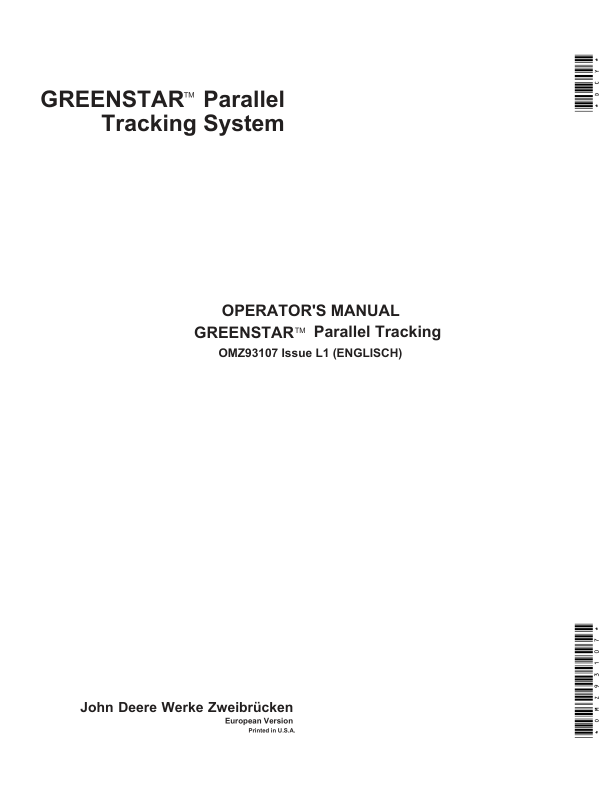 John Deere GREENSTAR PARAL.TRACKING SYST. ENGL Operator’s Manual (OMZ93107) Workshop Guide