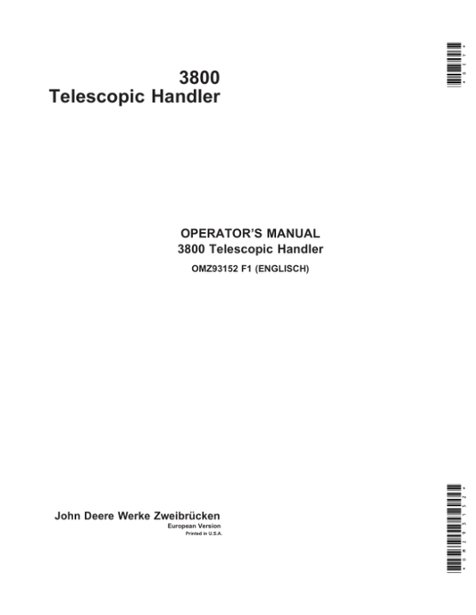 John Deere 3801 Telescopic Handlers Operator’s Manual (OMZ93152) Workshop Guide
