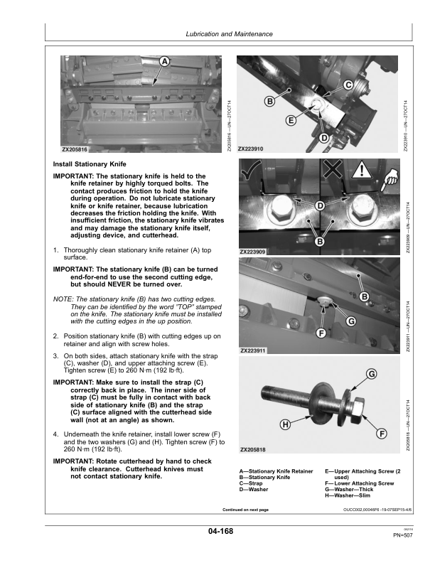 John Deere 8100, 8200, 8300, 8400, 8500, 8600, 8700 & 8800Self-Propelled Forage Harvesters North America Edition (MY2016) Operator’s Manual (OMZ93191) Workshop Guide
