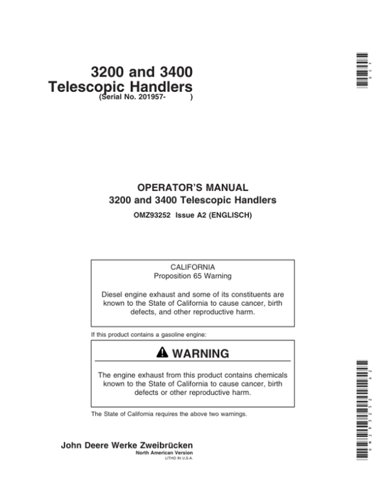 John Deere 3200 & 3400 Telescopic Handlers Operator’s Manual (OMZ93252) Workshop Guide