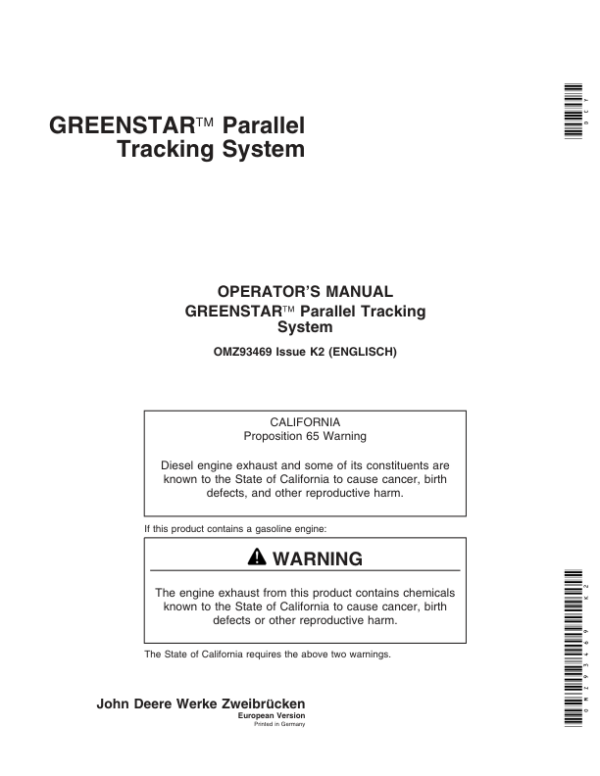 John Deere Greenstar Parallel Tracking Operator’s Manual (OMZ93469) Workshop Guide