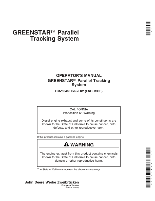 John Deere Greenstar Parallel Tracking Operator’s Manual (OMZ93469) Workshop Guide
