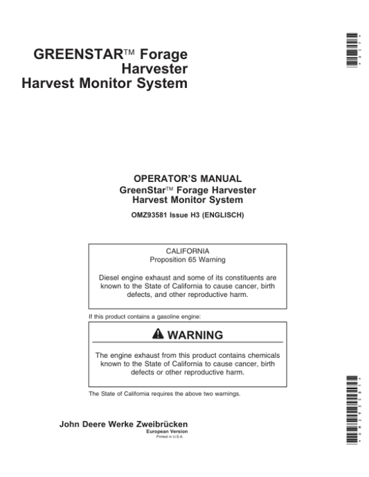 John Deere GreenStar Forage Harvester Harvest Monitor Systems Operator’s Manual (OMZ93581) Workshop Guide