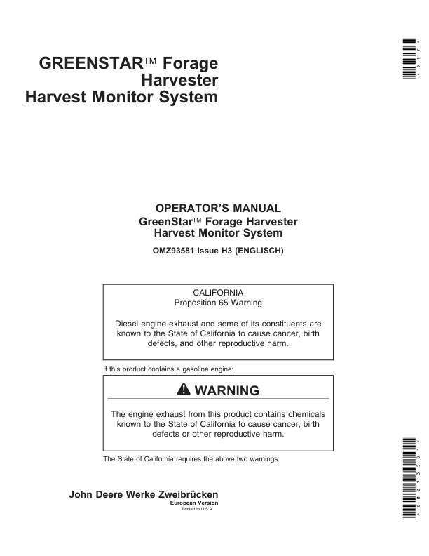 John Deere GreenStar Forage Harvester Harvest Monitor Systems Operator’s Manual (OMZ93581) Workshop Guide