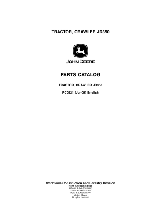 John Deere 350 Tractor Crawlers Parts Catalog Manual – PC0921 Workshop Guide