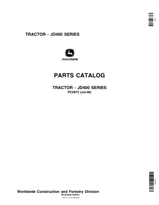 John Deere 400 Tractors Parts Catalog Manual – PC0973 Workshop Guide