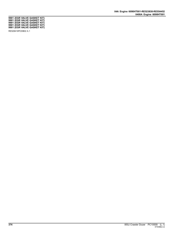 John Deere 850J Crawler Dozers (SN 130886-) Parts Catalog Manual – PC10009 Workshop Guide