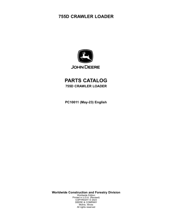 John Deere 755D Crawlers Parts Catalog Manual – PC10011 Workshop Guide