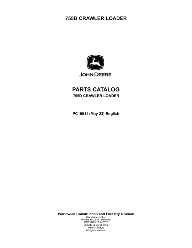 John Deere 755D Crawlers Parts Catalog Manual – PC10011 Workshop Guide