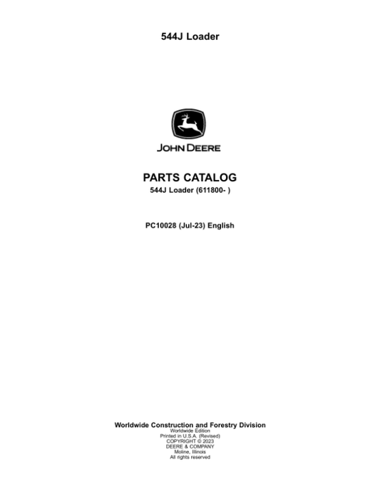 John Deere 544J Loaders (SN 611800-) Parts Catalog Manual – PC10028 Workshop Guide