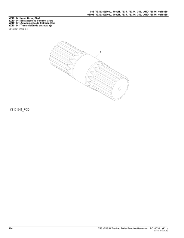 John Deere 753J, 753JH Tracked Feller Bunchers (SN C220452-) Parts Catalog Manual – PC10034 Workshop Guide