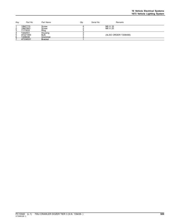 John Deere 700J Tier 3 Crawler Dozers (SN 139436- ) Parts Catalog Manual – PC10040 Workshop Guide