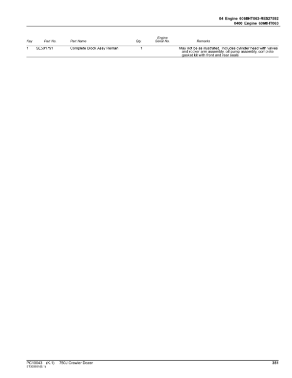 John Deere 750J Crawler Dozers (SN 141344- ) Parts Catalog Manual – PC10043 Workshop Guide