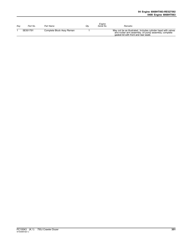 John Deere 750J Crawler Dozers (SN 141344- ) Parts Catalog Manual – PC10043 Workshop Guide