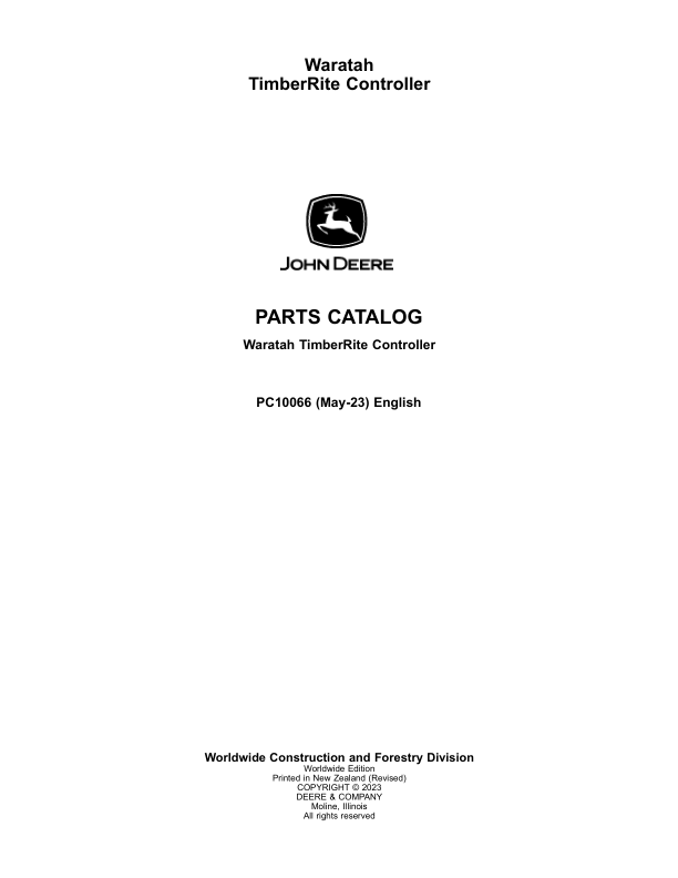 John Deere TIMBERRITE 30LITE, 30H Measuring And Control Systems Parts Catalog Manual – PC10066 Workshop Guide